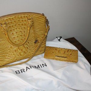 Yellow Mustard Brahmin purse and wallet set